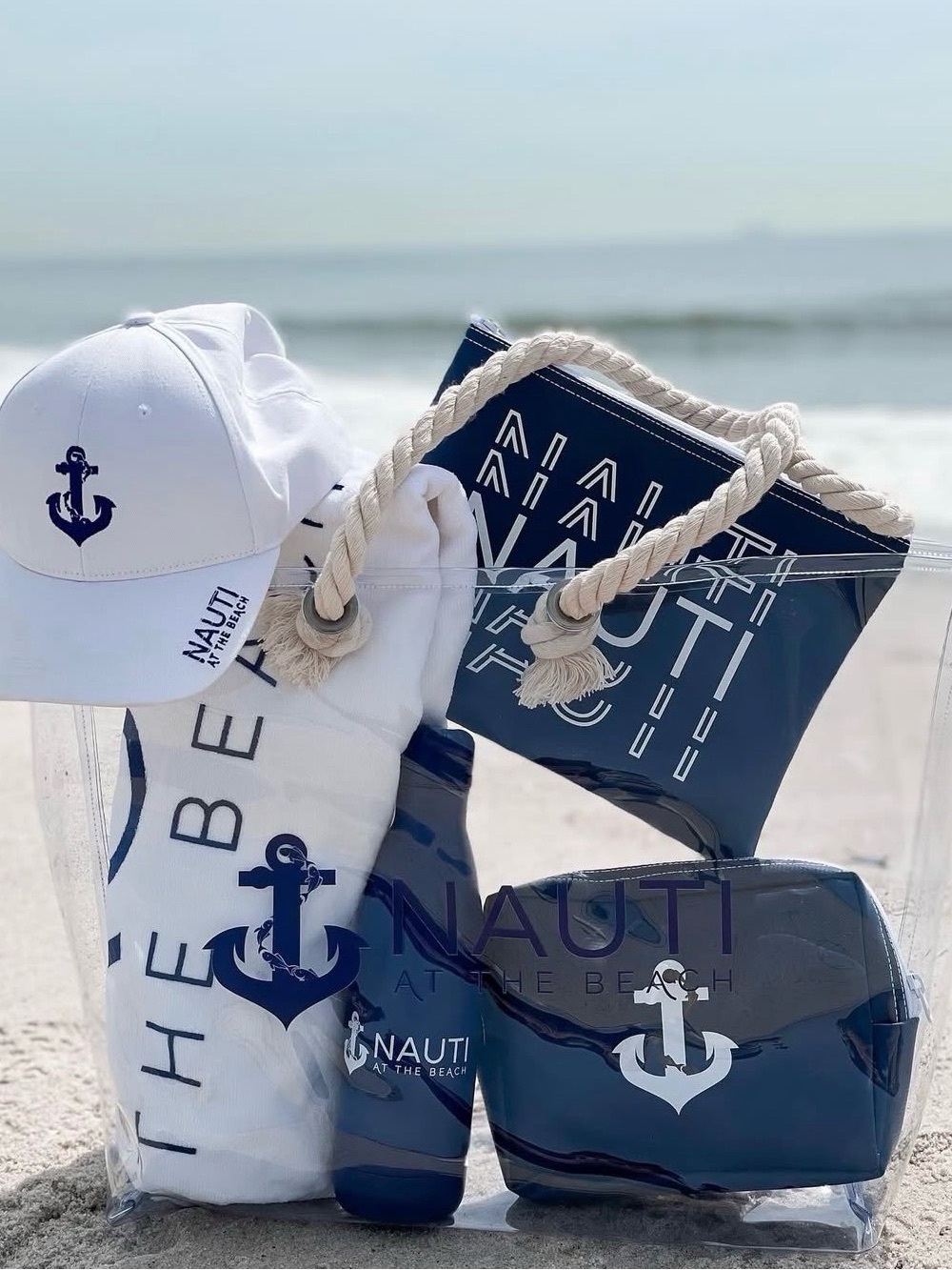 Navy & White Tote Bag Set with Rope Handles